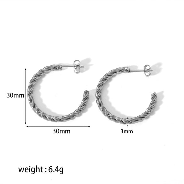 Simple Geometric Twist Ctype Stainless Steel Electroplated Earrings For Women