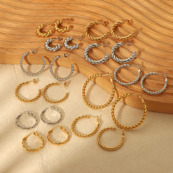 Simple Geometric Twist Ctype Stainless Steel Electroplated Earrings For Women
