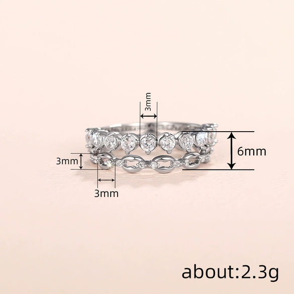 Simple Geometric Zircon Copper Ring Twopiece Set Minimalist Fashion Jewelry