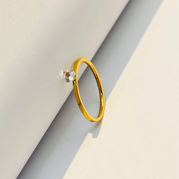 Simple Geometric Zircon Decorative Titanium Steel Ring For Women Rose Gold Electroplated Fadeless Fashion Index Finger Ring