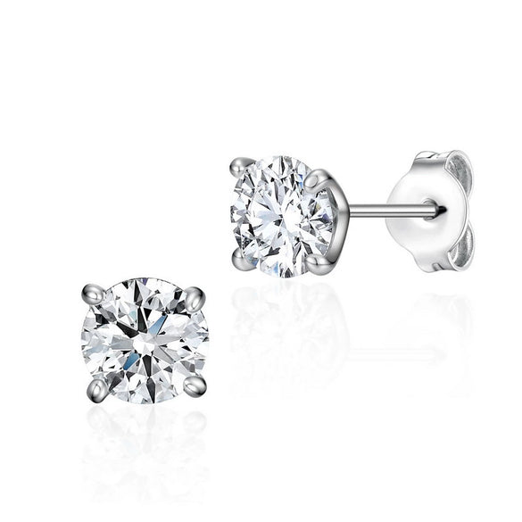Simple Geometric Zircon Earrings S925 Sterling Silver Four Claws Inlaid For Men And Women