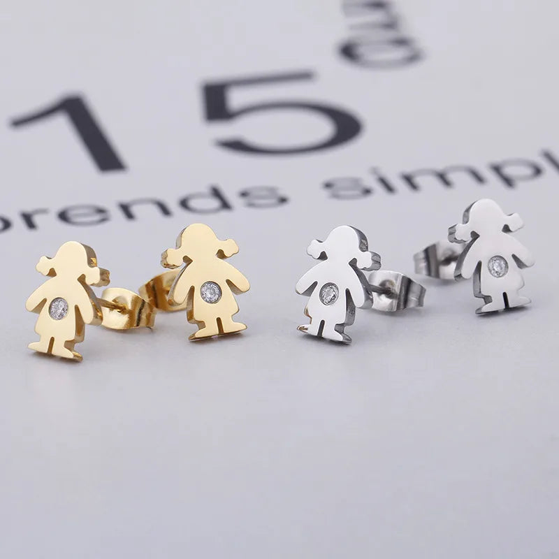 Simple Style Doll 304 Stainless Steel Earrings Ear Studs