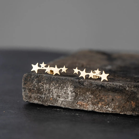 Simple Glossy Gold And Silver Star Small Earrings