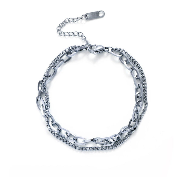 Simple Gold Plated Double Layer Titanium Steel Women's Bracelet