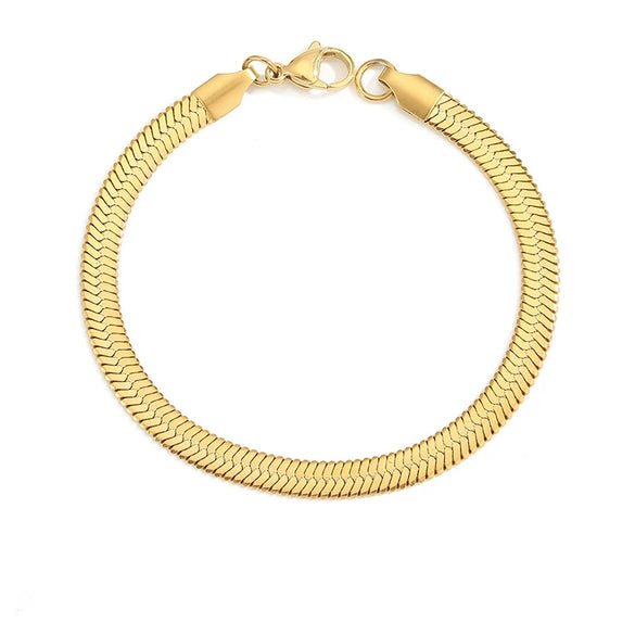Simple Gold Plated Titanium Steel Flat Snake Chain Bracelet Geometric Diamond Pattern Stainless Steel Unisex Jewelry