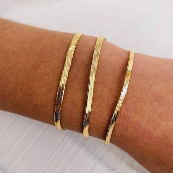 Simple Gold Plated Titanium Steel Flat Snake Chain Bracelet Geometric Diamond Pattern Stainless Steel Unisex Jewelry