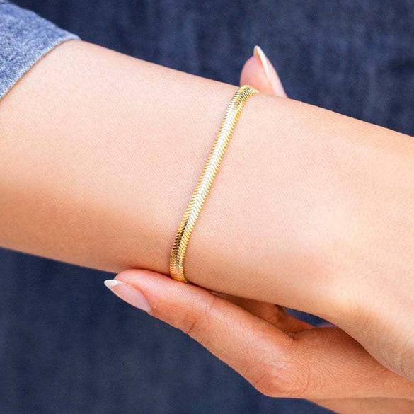 Simple Gold Plated Titanium Steel Flat Snake Chain Bracelet Geometric Diamond Pattern Stainless Steel Unisex Jewelry