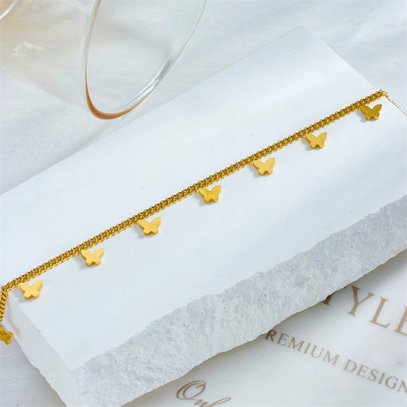 Simple Goldplated Glossy Butterfly Accessories Chain Titanium Steel Women's Anklet Jewelry