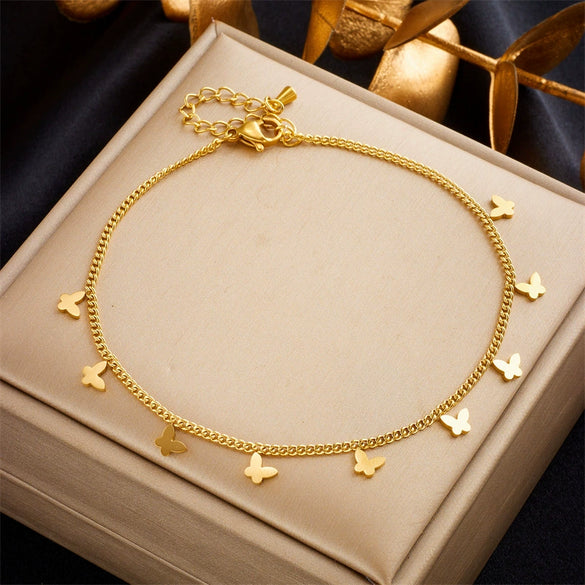 Simple Goldplated Glossy Butterfly Accessories Chain Titanium Steel Women's Anklet Jewelry