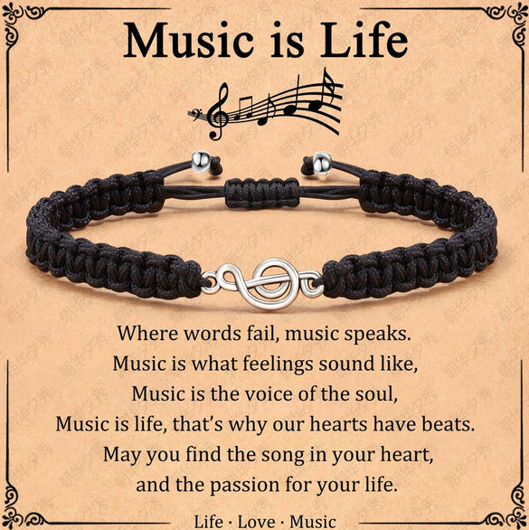 Simple Handmade Jade Line Geometric Music Note Bracelet Hand Woven Unisex Charm Bracelet In Black And Silver