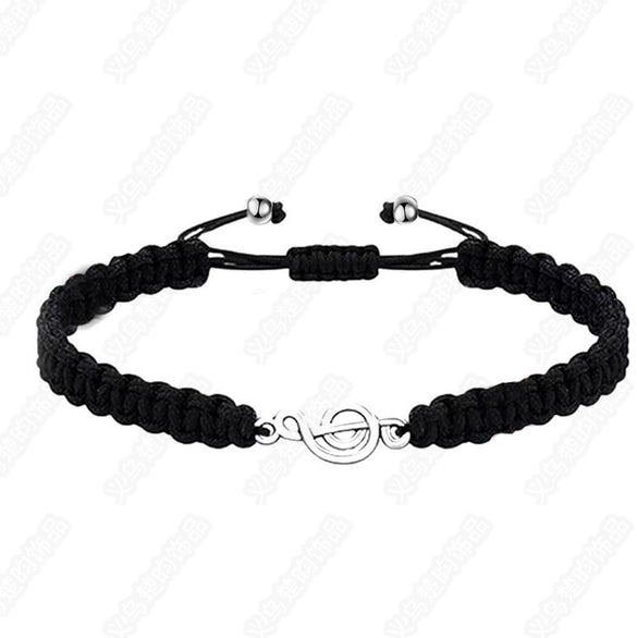 Simple Handmade Jade Line Geometric Music Note Bracelet Hand Woven Unisex Charm Bracelet In Black And Silver