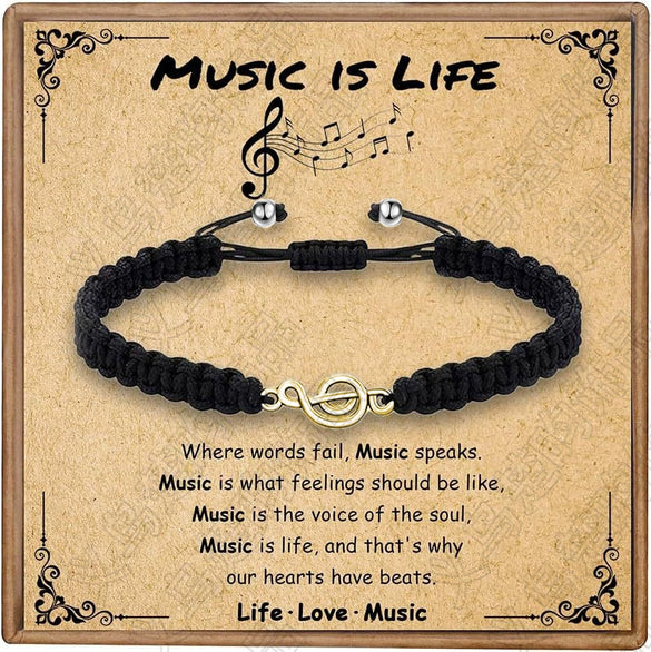 Simple Handmade Jade Line Geometric Music Note Bracelet Hand Woven Unisex Charm Bracelet In Black And Silver