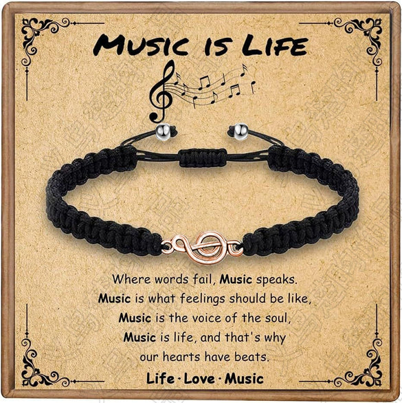 Simple Handmade Jade Line Geometric Music Note Bracelet Hand Woven Unisex Charm Bracelet In Black And Silver