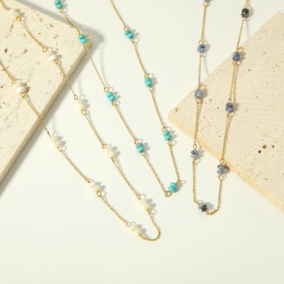 Simple Handmade Natural Stone Necklace With Stainless Steel O Chain And Pvdp Furnace Real Gold Treatment Geometric Design