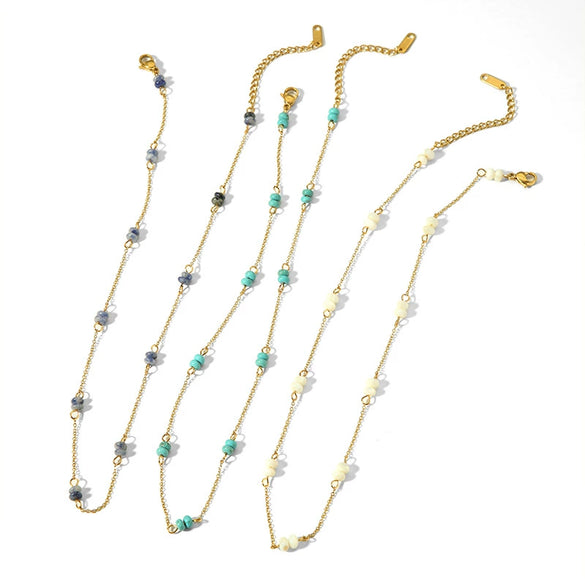 Simple Handmade Natural Stone Necklace With Stainless Steel O Chain And Pvdp Furnace Real Gold Treatment Geometric Design