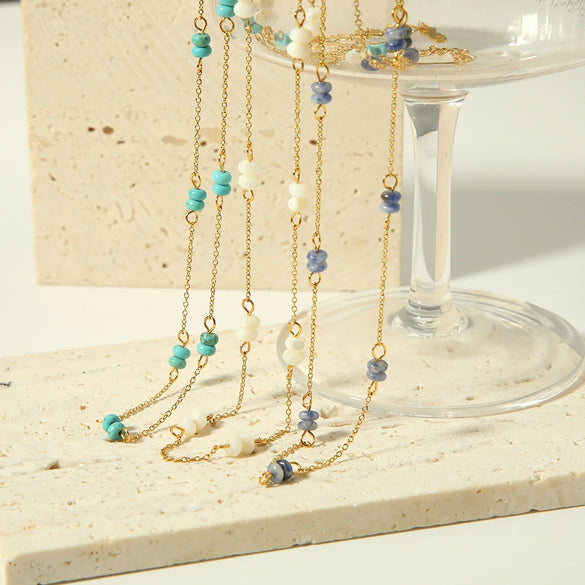 Simple Handmade Natural Stone Necklace With Stainless Steel O Chain And Pvdp Furnace Real Gold Treatment Geometric Design