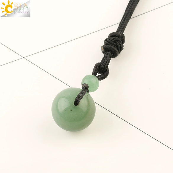 Simple Handmade Natural Stone Round Bead Pendant Necklace With Wear Rope Chain Minimalist Jewelry