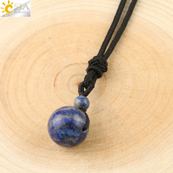 Simple Handmade Natural Stone Round Bead Pendant Necklace With Wear Rope Chain Minimalist Jewelry