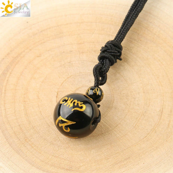 Simple Handmade Natural Stone Round Bead Pendant Necklace With Wear Rope Chain Minimalist Jewelry