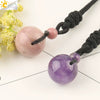 Simple Handmade Natural Stone Round Bead Pendant Necklace With Wear Rope Chain Minimalist Jewelry