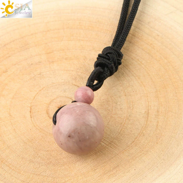 Simple Handmade Natural Stone Round Bead Pendant Necklace With Wear Rope Chain Minimalist Jewelry