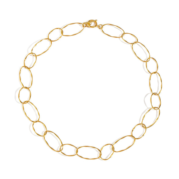 Simple Handmade Oval Chain Necklace For Women With Geometric Pendant Electroplated In Titanium Steel