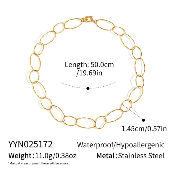 Simple Handmade Oval Chain Necklace For Women With Geometric Pendant Electroplated In Titanium Steel