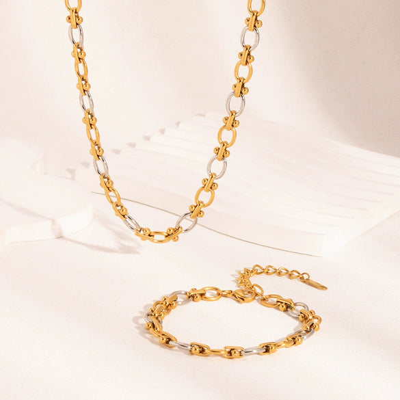 Simple Handmade Stainless Steel Cross Chain Jewelry Set For Women With Pvd Furnace Vacuum Real Gold Plating