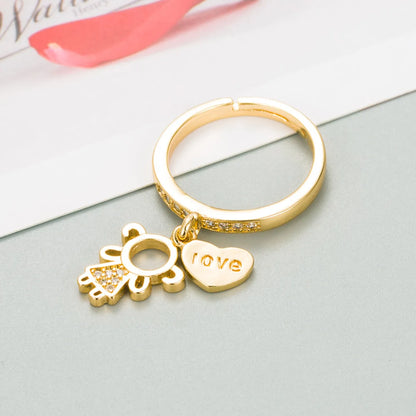 Simple Heart Copper Micro-inlaid Zircon 18k Gold Plated Open Ring