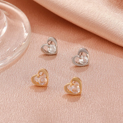 Simple Heart Fashion Metal Zircon Heart Copper Earrings