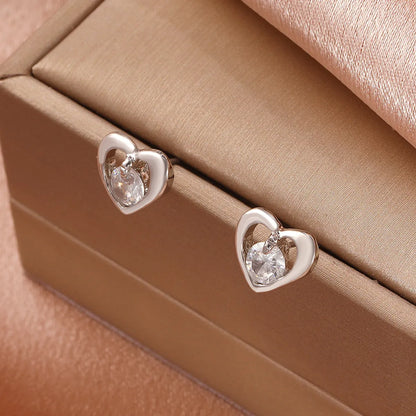 Simple Heart Fashion Metal Zircon Heart Copper Earrings