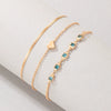 Simple Heart Geometric Metal Alloy Three Layer Bracelet Set With Blue Diamond Electroplating For Women