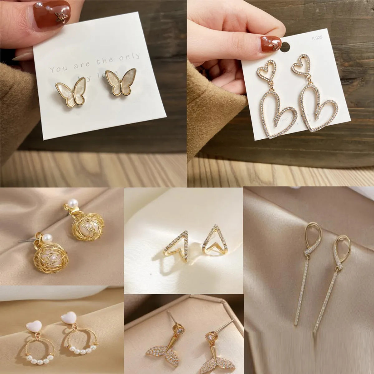 Simple Heart Pearl Butterfly Geometric Rhinestone Earrings