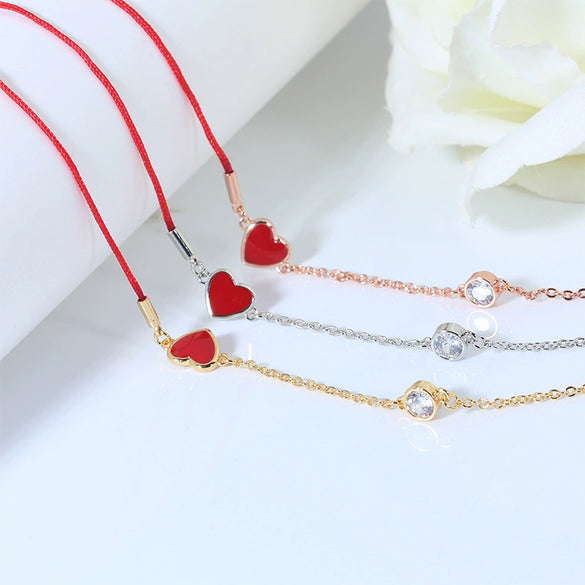 Simple Heart Shape Red Rope Bracelet For Women Copper Lucky Jewelry With Gold Plated Artificial Gem Inlay Fashion Wholesale
