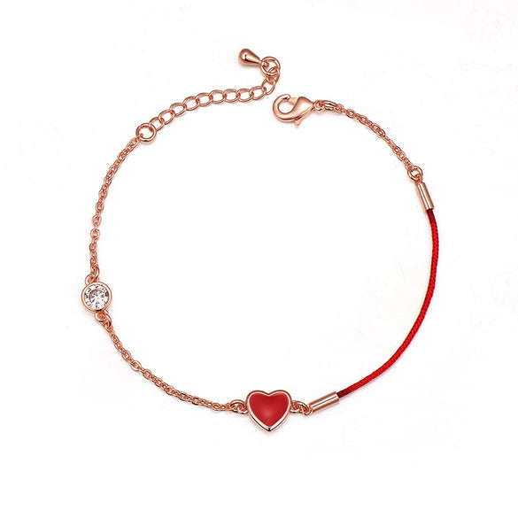 Simple Heart Shape Red Rope Bracelet For Women Copper Lucky Jewelry With Gold Plated Artificial Gem Inlay Fashion Wholesale