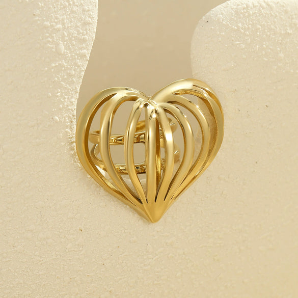 Simple Heart Shape Stainless Steel Ring With Electroplating And Retro Style