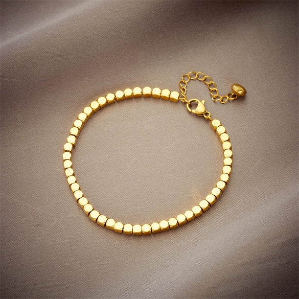 Simple High Grade Versatile Niche Design Geometric Beaded Titanium Steel Electroplated Jewelry Bracelet