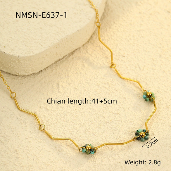 Simple Highend Natural Stone Flower Stainless Steel Necklace Electroplated Jewelry