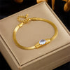 Simple Highend Retro Metal Snake Bone Chain Faceted Inlaid Rhinestone Women's Bracelet Necklace Stainless Steel Electroplated