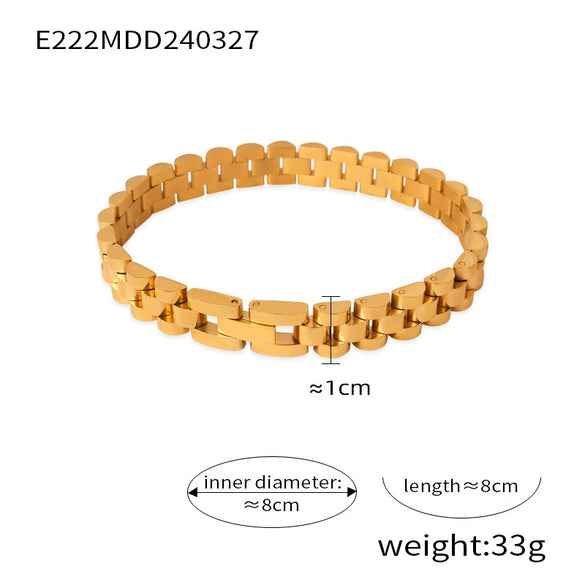 Simple Hip Hop Light Luxury Thick Chain Titanium Steel Gold Plated Wide Strap Chain Bracelet With Geometric Design For Men