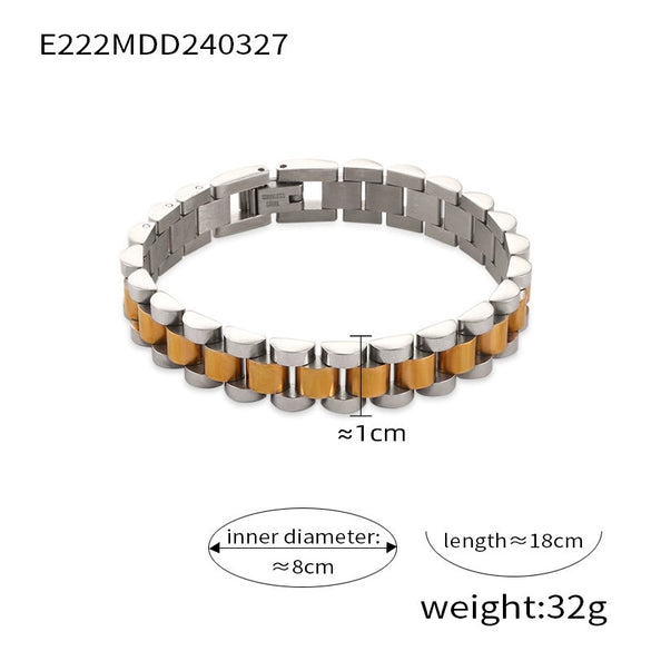 Simple Hip Hop Light Luxury Thick Chain Titanium Steel Gold Plated Wide Strap Chain Bracelet With Geometric Design For Men