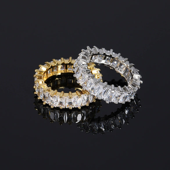 Simple Hip Hop Single Row Square Zircon Copper Ring With Gold Plated Geometric Bling Design For Unisex