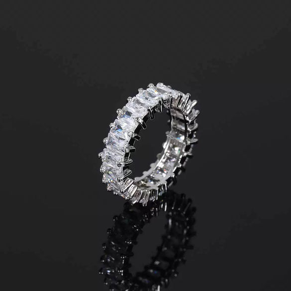 Simple Hip Hop Single Row Square Zircon Copper Ring With Gold Plated Geometric Bling Design For Unisex