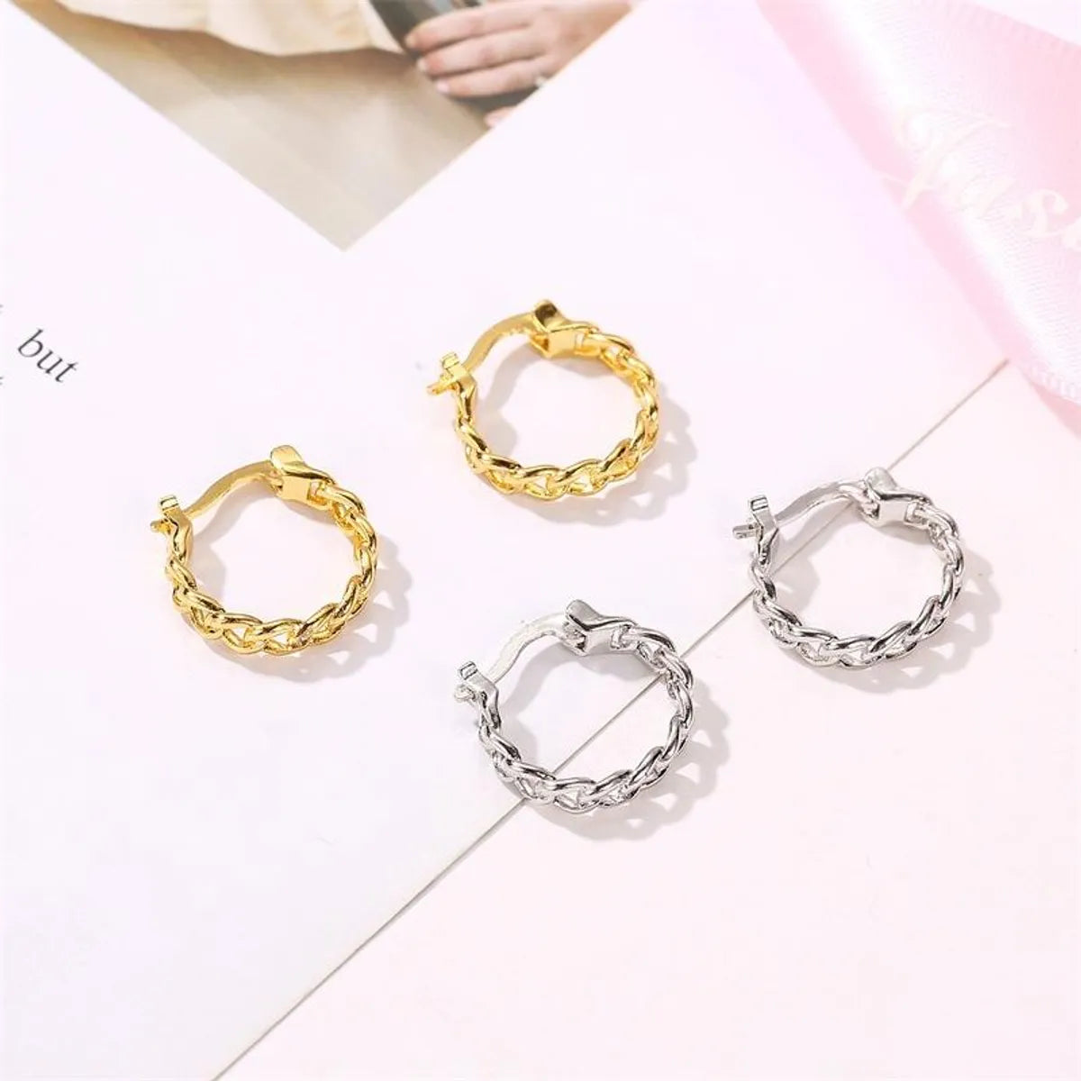 Simple Hollow Alloy Chain Hoop Earrings Nhdp145185