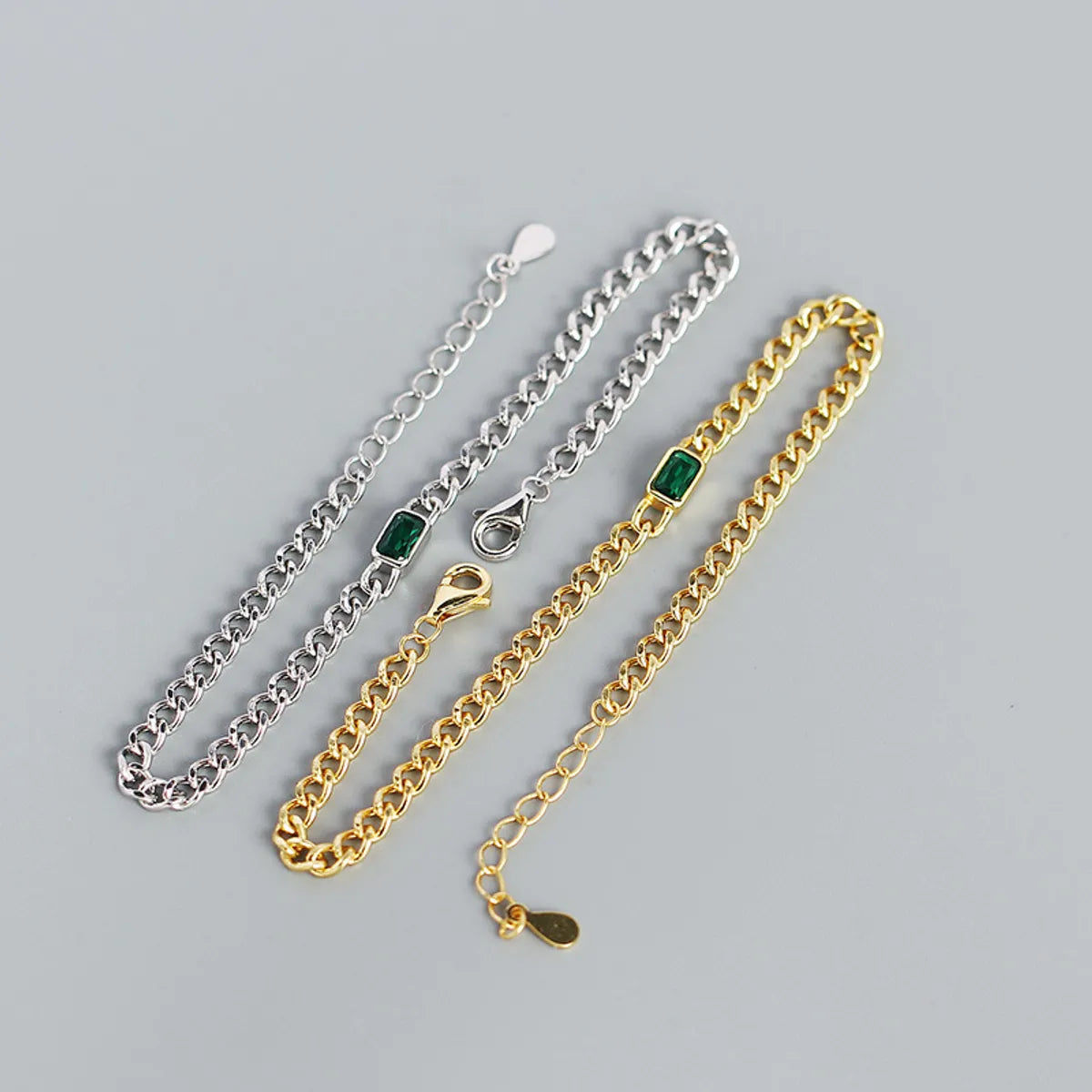 Simple Hollow Chain S925 Silver Emerald Geometric Bracelet