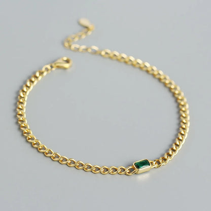 Simple Hollow Chain S925 Silver Emerald Geometric Bracelet