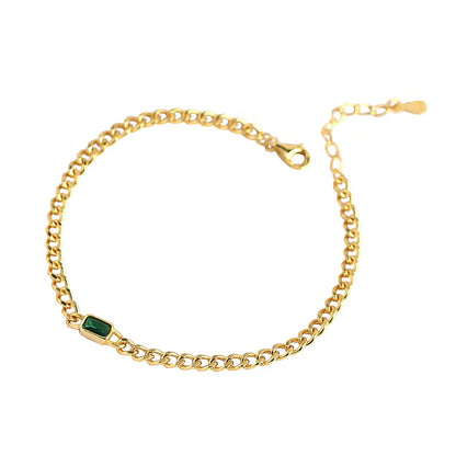 Simple Hollow Chain S925 Silver Emerald Geometric Bracelet