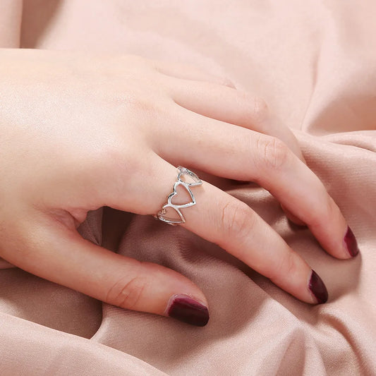 Simple Hollow Heart-Shaped Adjustable Ring