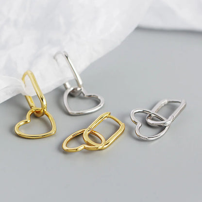 Simple Hollow S925 Silver Geometric Heart-shaped Earrings Wholesale