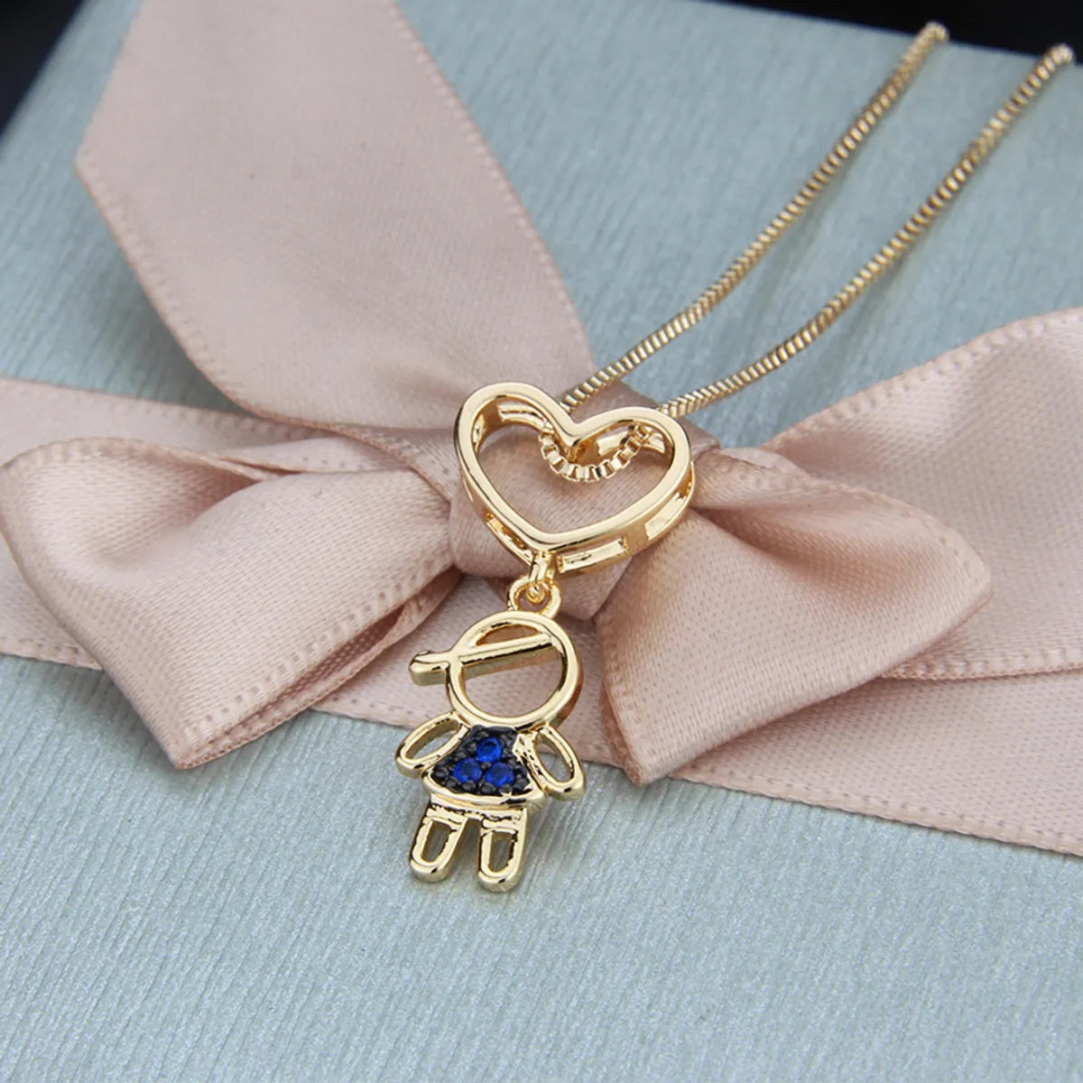 Simple Inlaid Zirconium Heart-shaped Boy And Girl Necklace